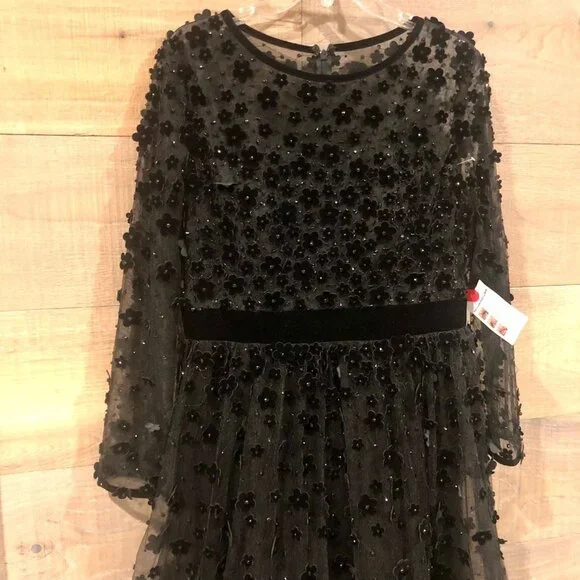 NEW Mac Duggal LS Velvet Embellished BLACK dress size 14